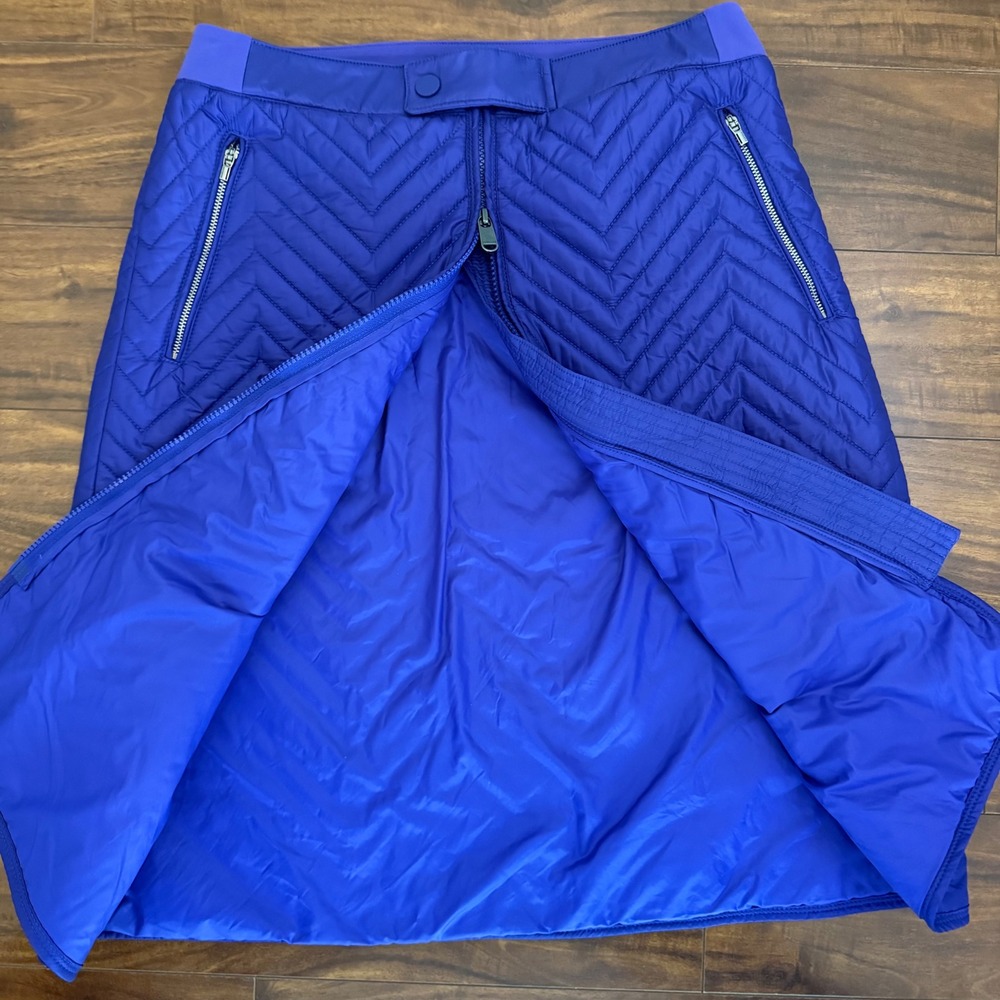 Athleta Apres Ski Skirt Quilted Chevron Puffer Full Zip Pockets Size 6 Purple - Picture 7 of 12